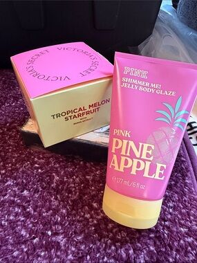 PINK Victoria's Secret Pineapple Shimmer Jelly Body Glaze & Melon Fruit Scrub!